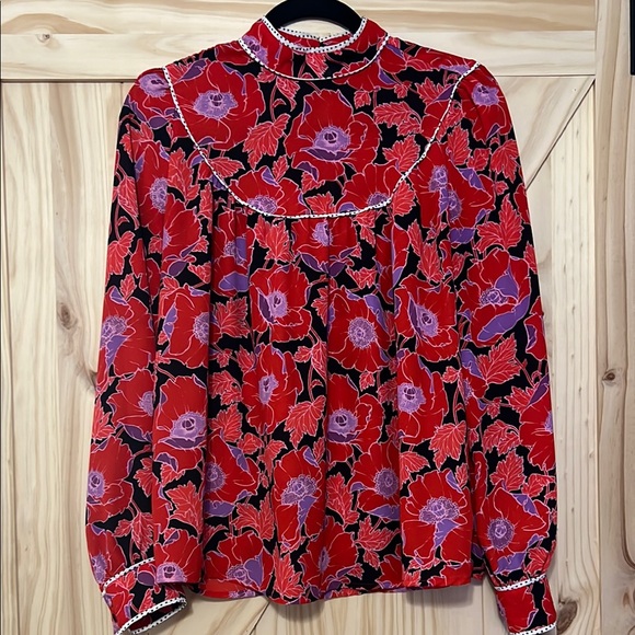 Who What Wear Floral Coral and Purple Women's Top - Picture 1 of 7